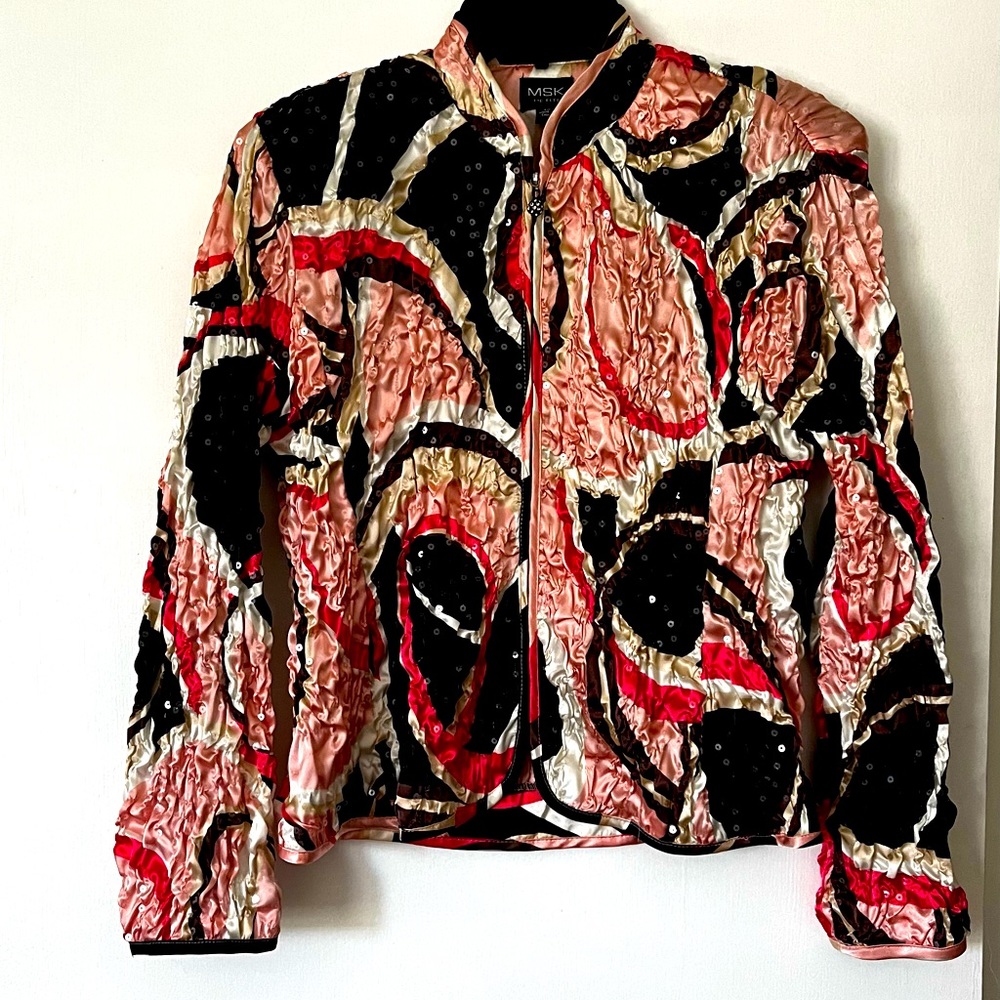 MSK Multicolor Quilted Zip-Front Jacket in Black, Pink, Red, Cream